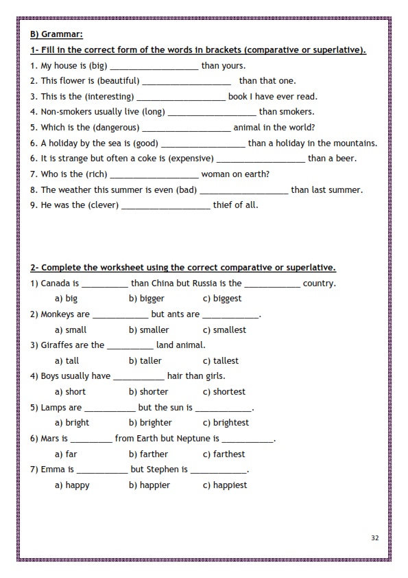 امثلة على قاعدة superlative