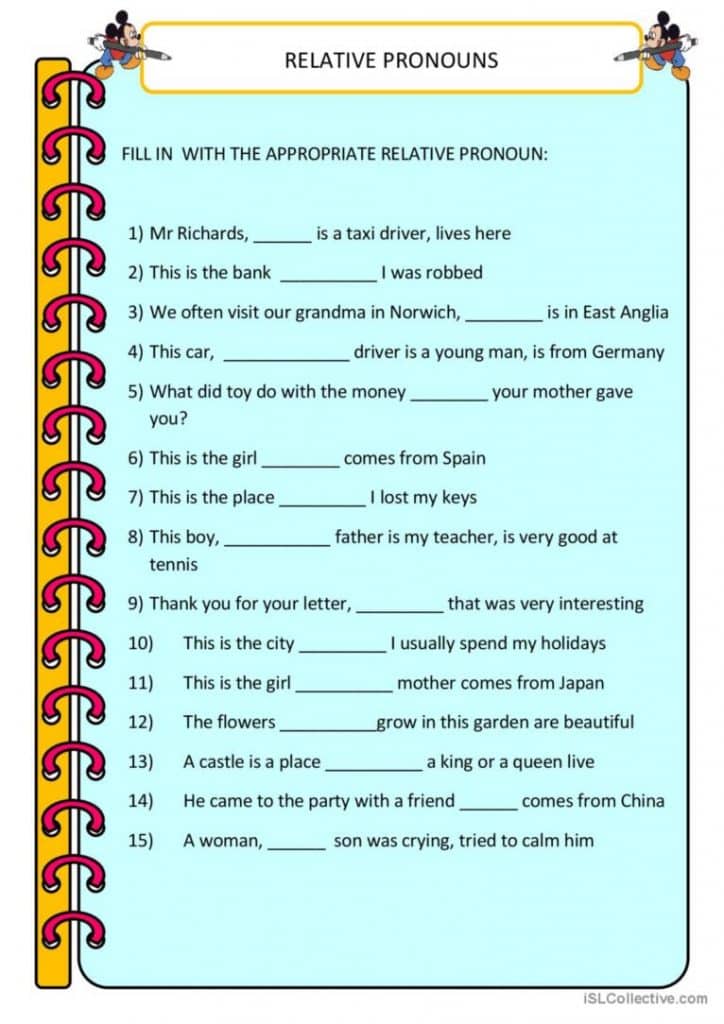 تدريبات على relative pronouns
