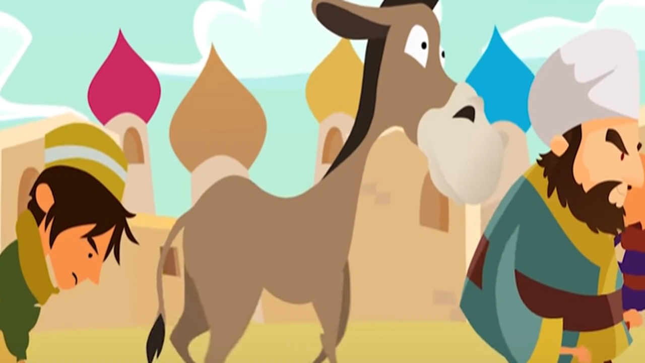 صورة قصص قبل النوم مضحكة : جحا وابنه والحمار