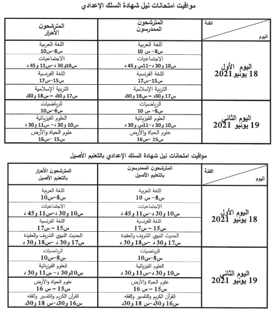 نماذج امتحانات الثالثة اعدادي