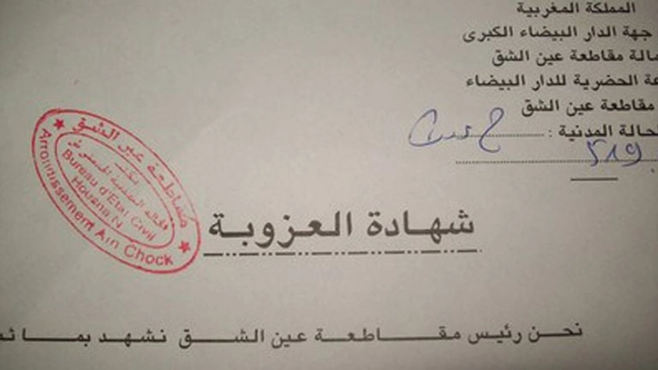 صورة نموذج شهادة العزوبة بالمغرب word