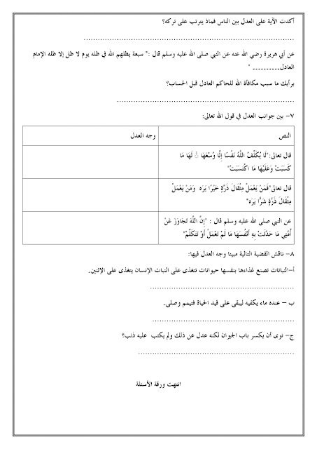 ورقة عمل السبع الموبقات