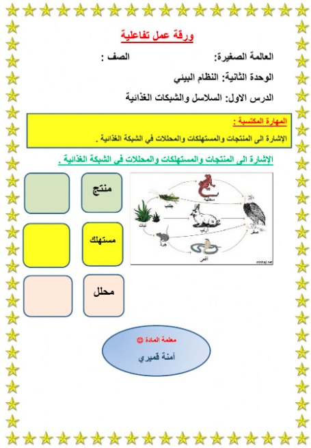 ورقة عمل السلاسل الغذائية