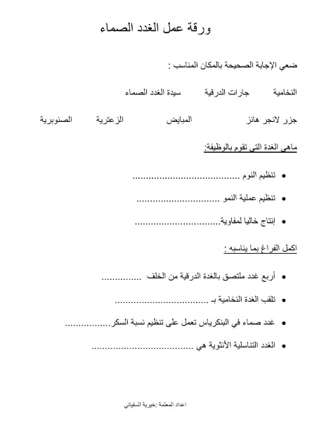 ورقة عمل الغدد الصماء