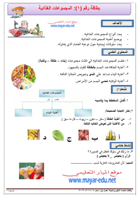 ورقة عمل الغذاء المتوازن
