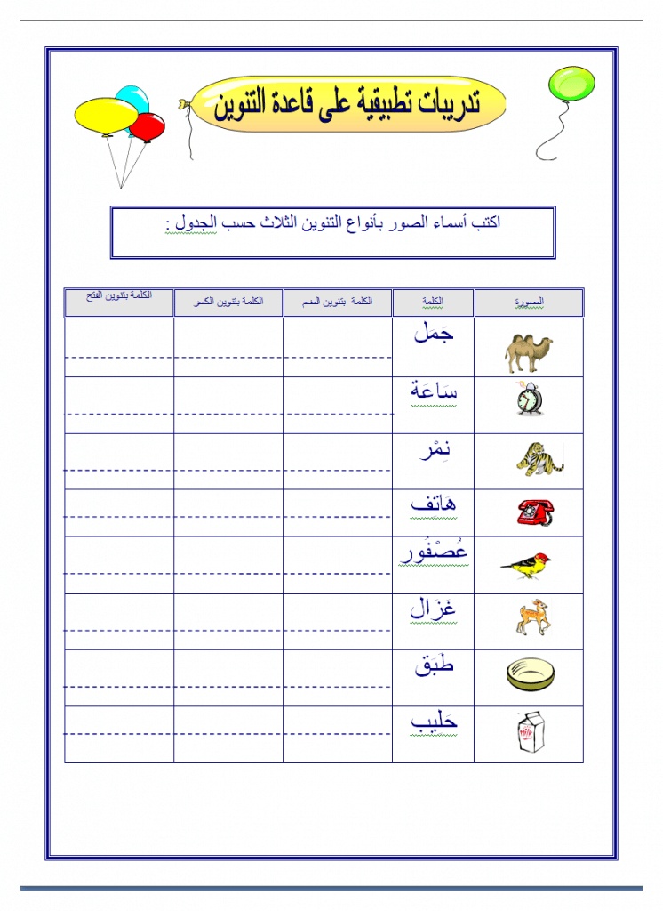 ورقة عمل تنوين الفتح
