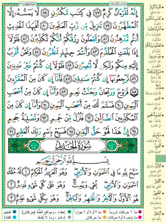 أمثلة على أحكام النون الساكنة والتنوين من سورة الواقعة