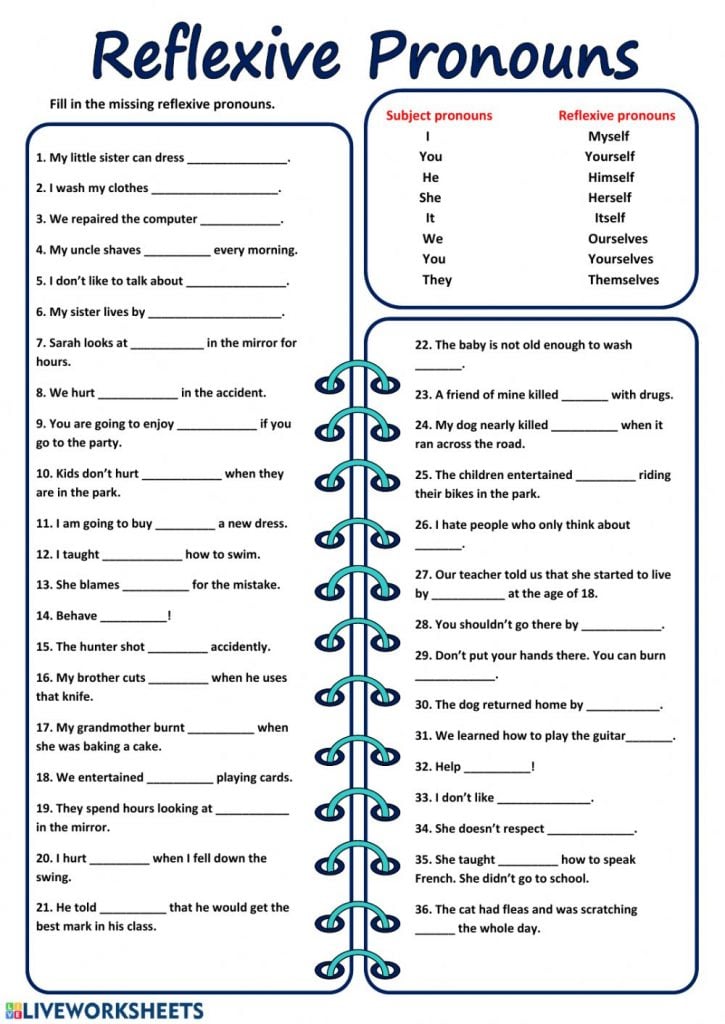 امثلة على قاعدة reflexive pronouns