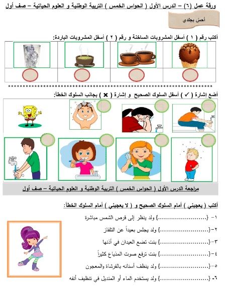 اوراق عمل التربية الوطنية للصف الاول الفصل الثاني