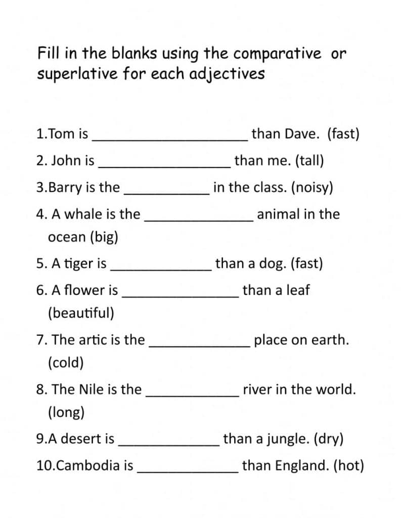 تدريبات على comparative and superlative