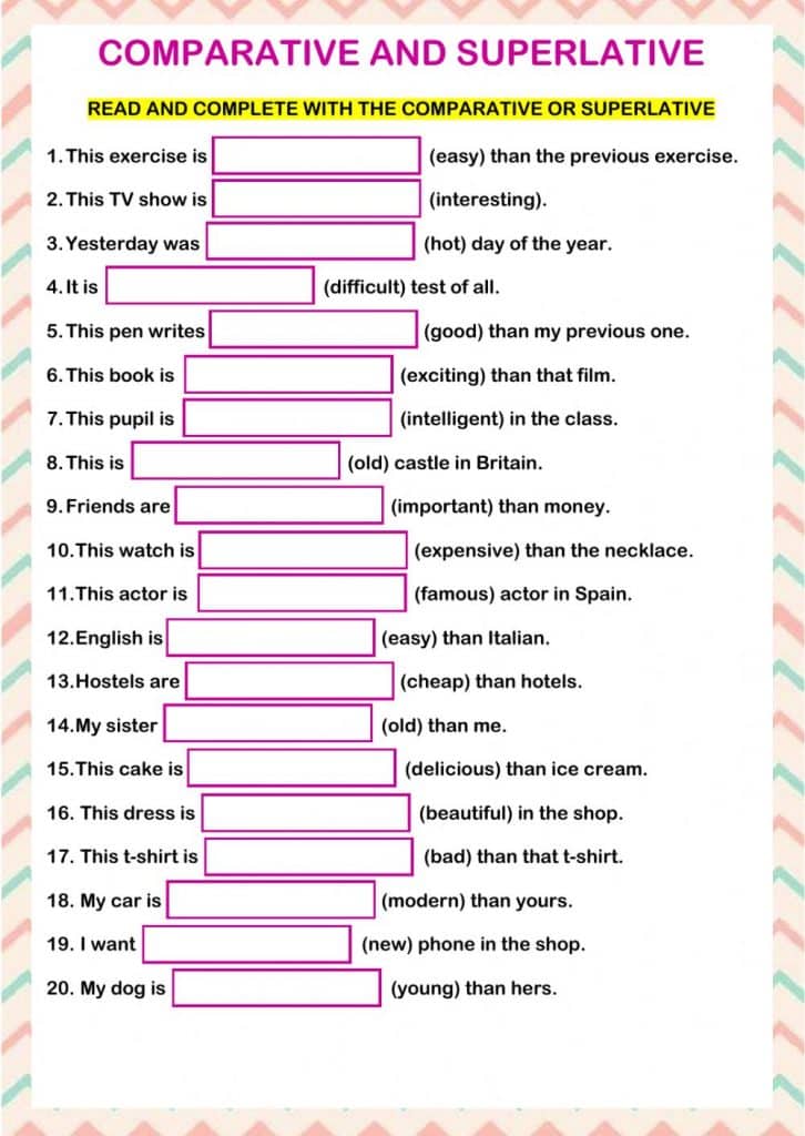 تدريبات على comparative and superlative