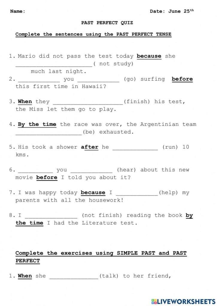 تدريبات على past perfect