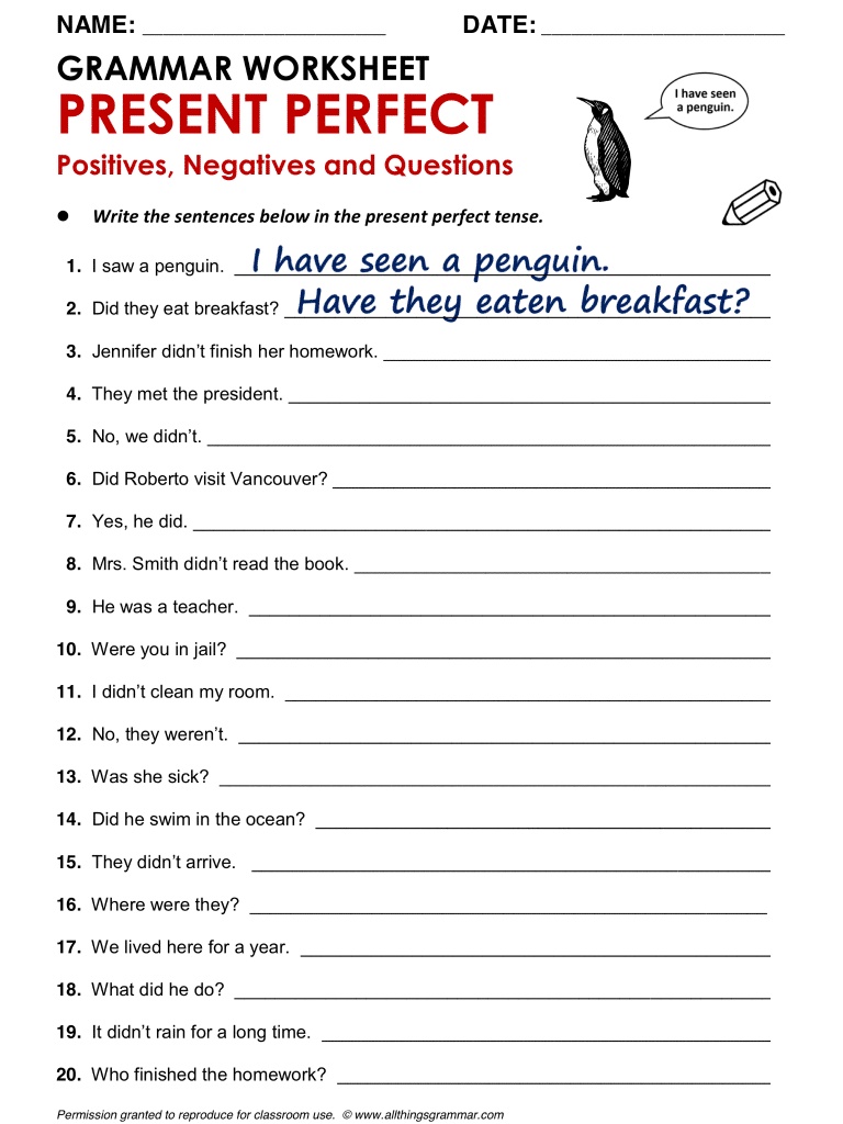 تدريبات على present perfect