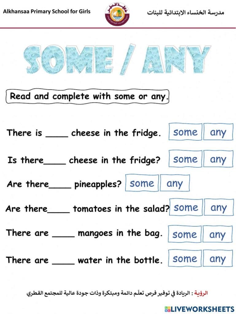 تدريبات على some any