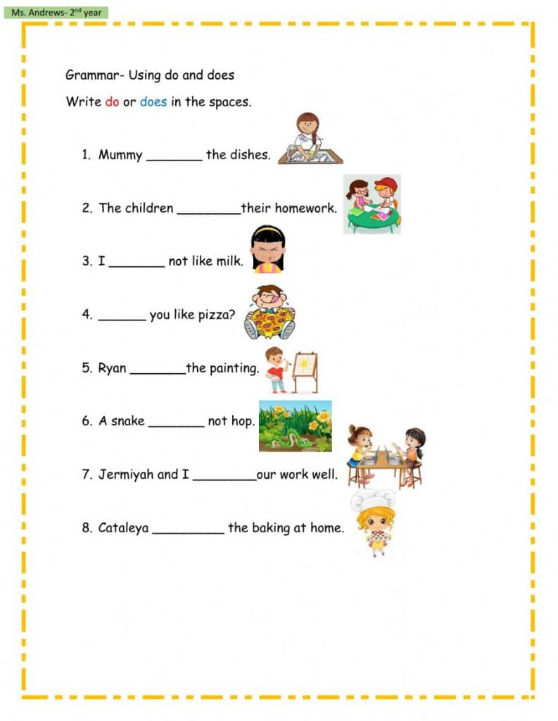 تدريبات على verb to do للاطفال