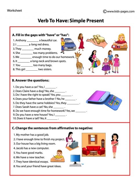 تدريبات على verb to have للاطفال
