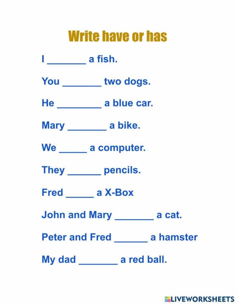 تدريبات على verb to have للاطفال