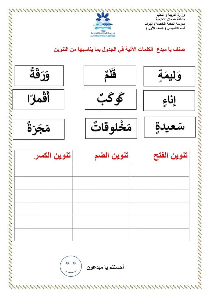 تدريبات على تنوين الفتح