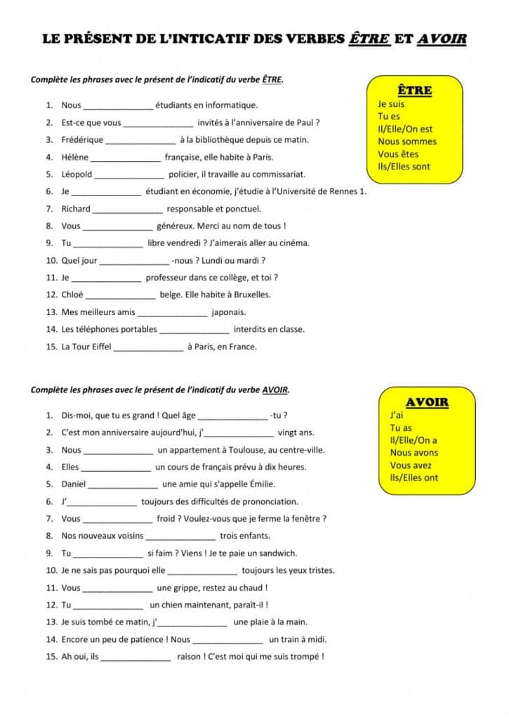 تدريبات علي verb etre