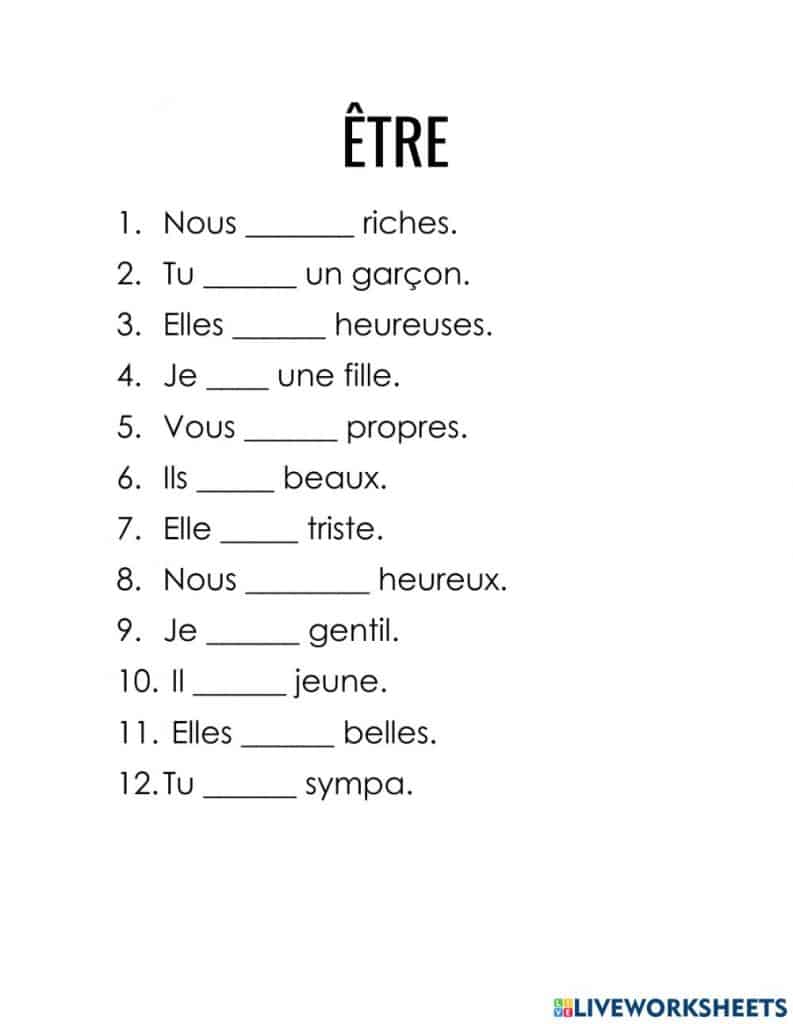 تدريبات علي verb etre