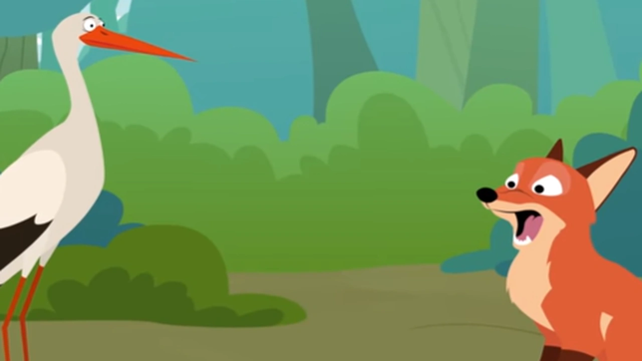 صورة قصص اطفال قبل النوم مكتوبة : الثعلب البخيل واللقلاق