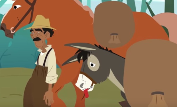 قصص اطفال مكتوبة هادفة : الحمار والحصان المخادع