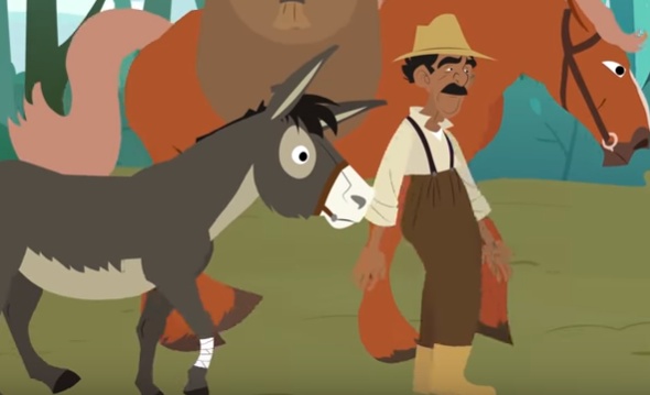 قصص اطفال مكتوبة هادفة : الحمار والحصان المخادع