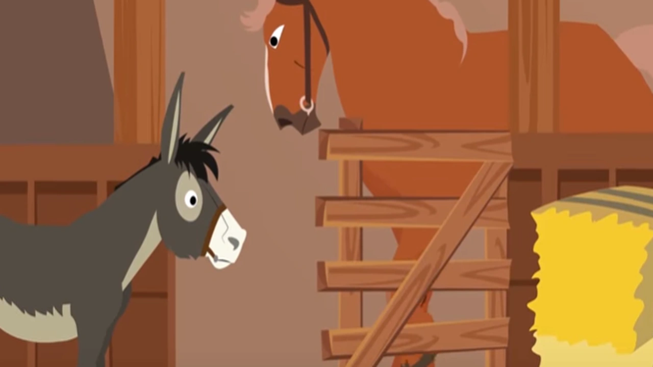 صورة قصص اطفال مكتوبة هادفة : الحمار والحصان المخادع