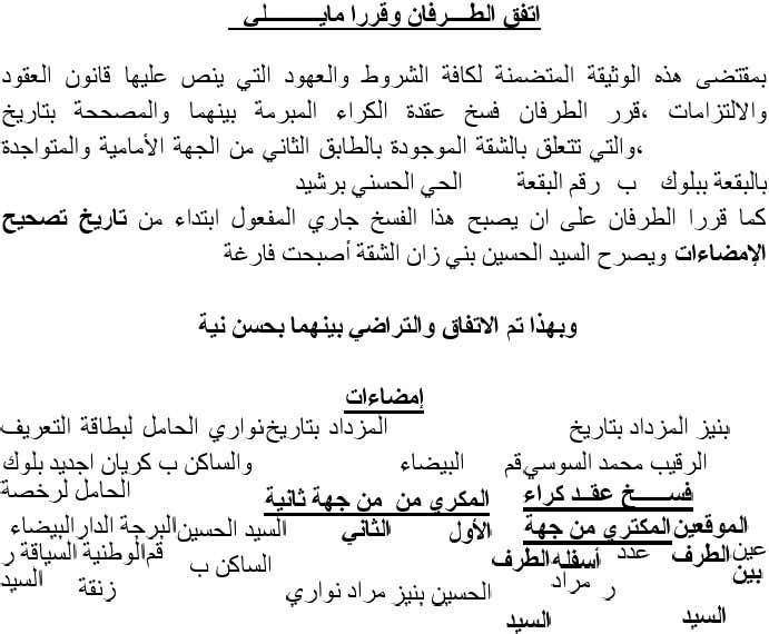نموذج رسالة فسخ عقد كراء
