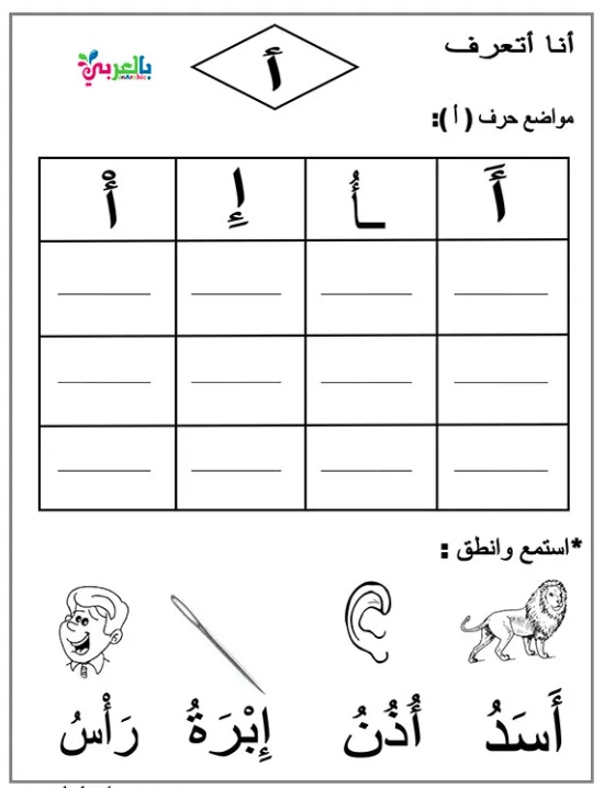 ورقة عمل الحروف الهجائية