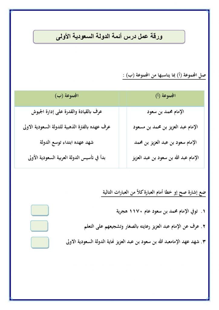 ورقة عمل الدولة السعودية الاولى