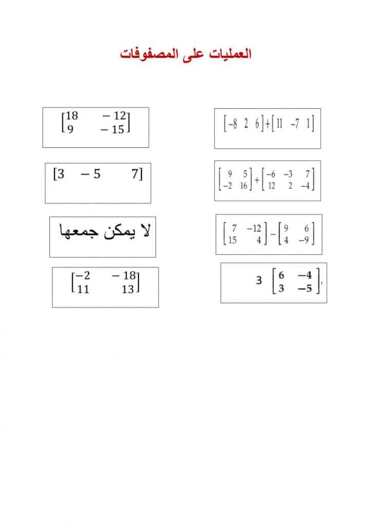 ورقة عمل العمليات على المصفوفات
