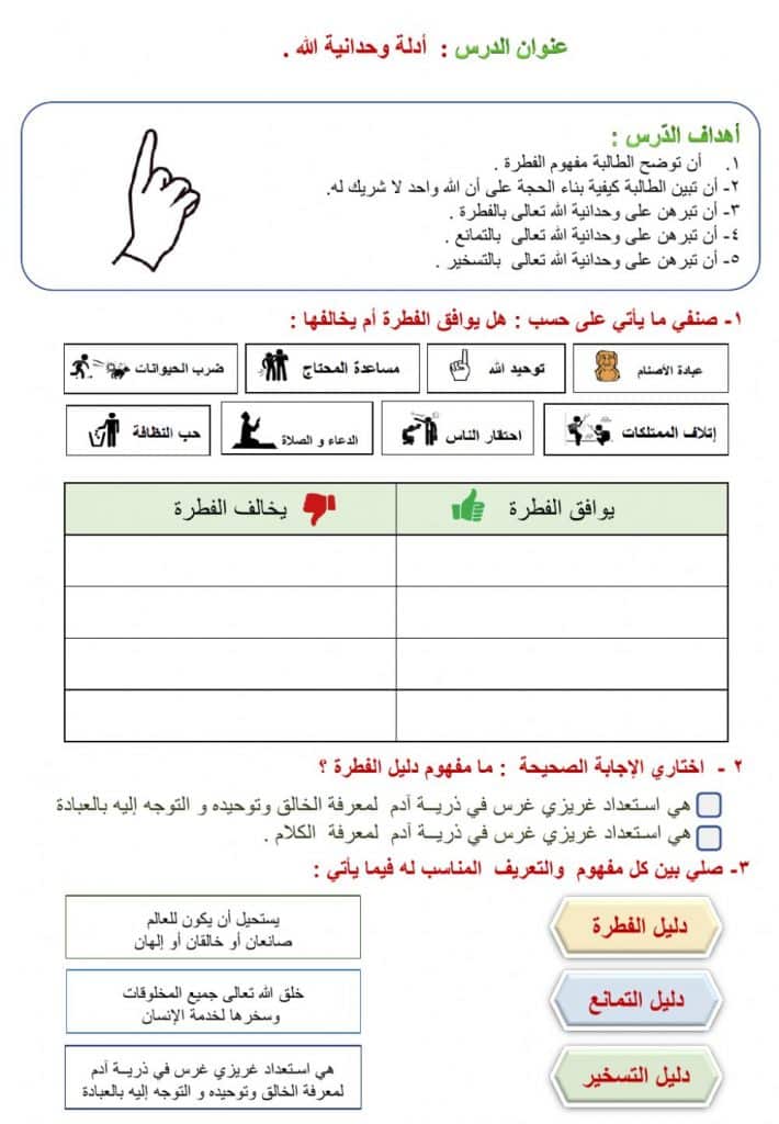 ورقة عمل الله السميع البصير