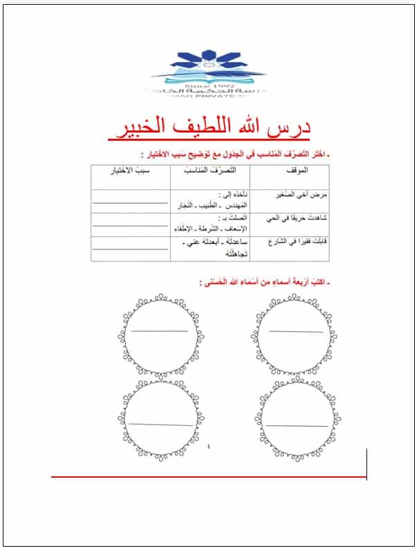 ورقة عمل الله اللطيف الخبير