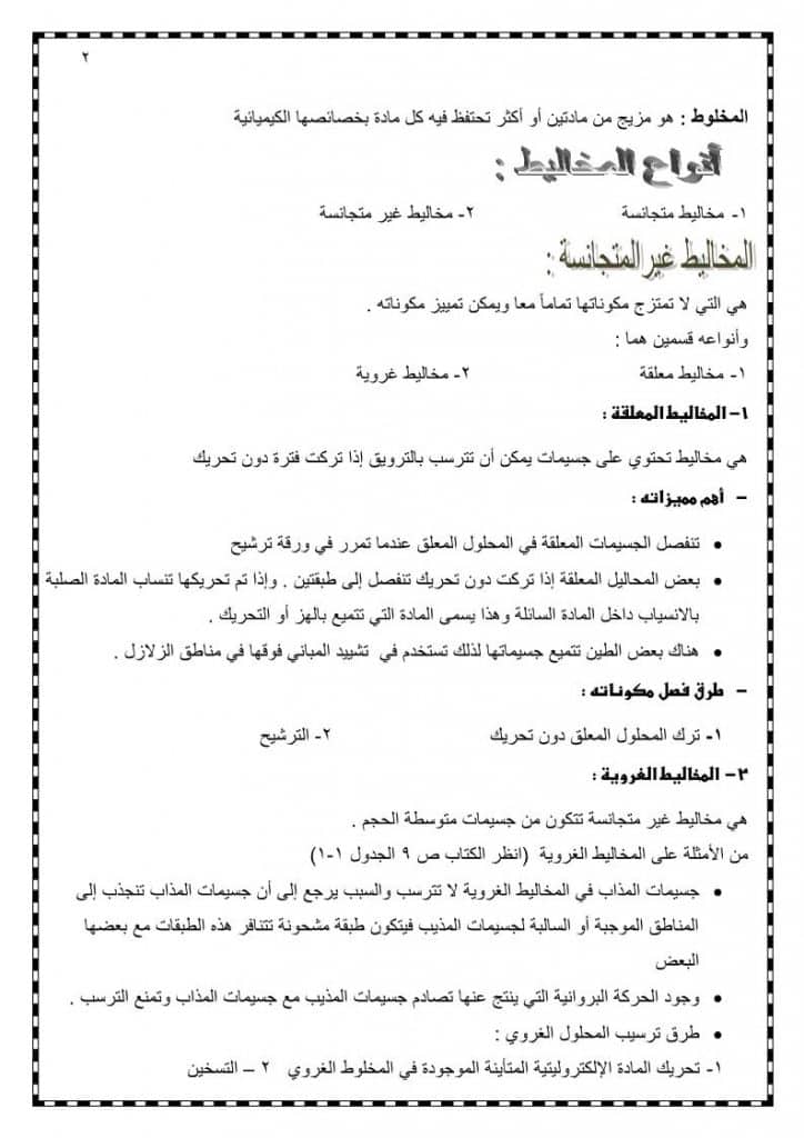 ورقة عمل المحاليل والمخاليط