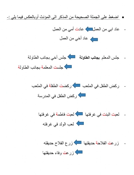 ورقة عمل المذكر والمؤنث