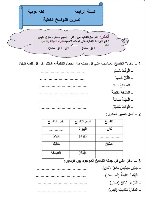 ورقة عمل النواسخ الفعلية