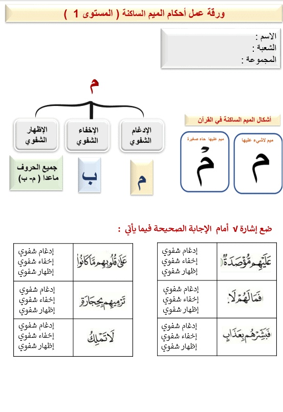 ورقة عمل النون والميم المشددتين