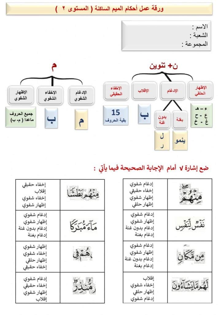 ورقة عمل النون والميم المشددتين