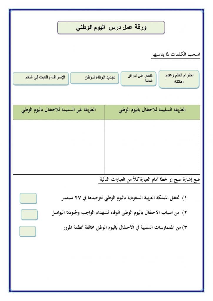 ورقة عمل اليوم الوطني