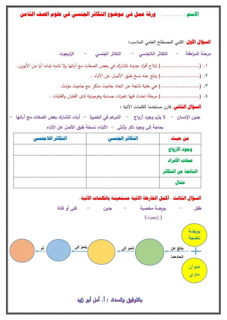 ورقة عمل تصنيف المخلوقات الحية