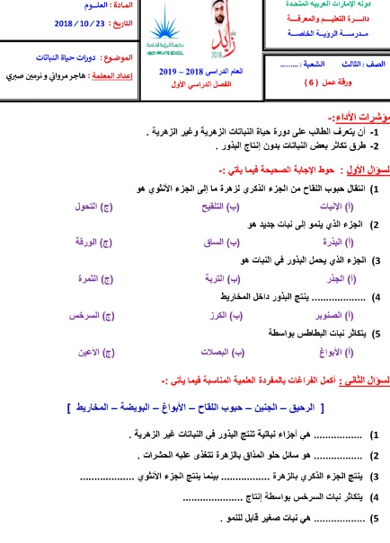 ورقة عمل تنوع الثدييات