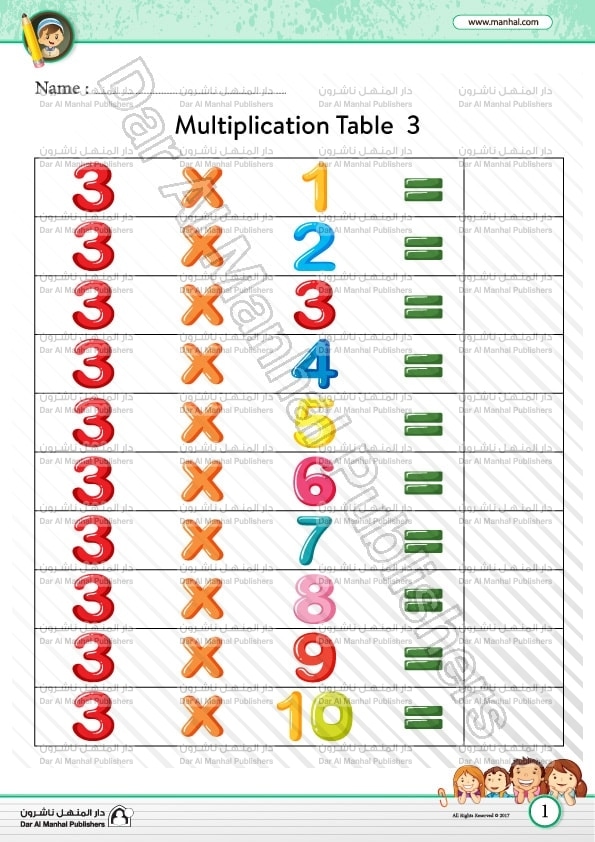 ورقة عمل جدول الضرب