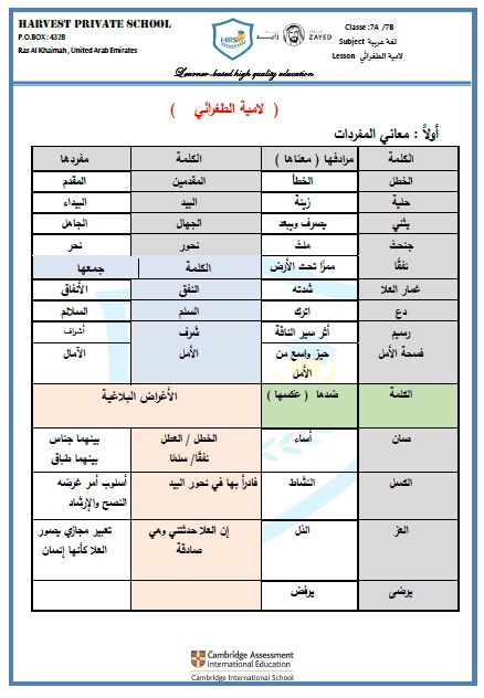 ورقة عمل درس لامية الطغرائي